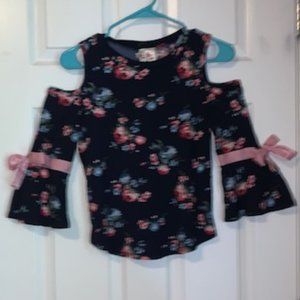 Blue Floral Shoulder Cut Out Shirt